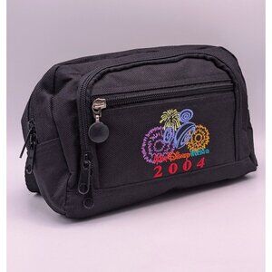 Vintage Walt Disney World Fanny Pack Black Waist Pouch Belt Bag Mickey Logo 2004